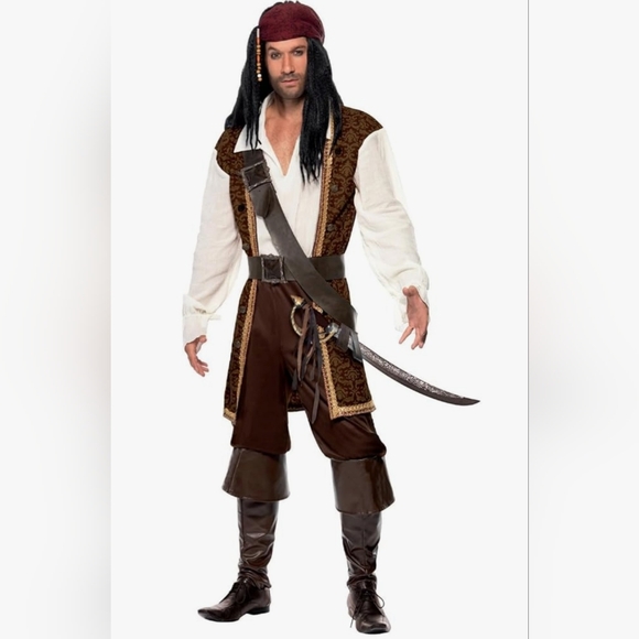Smiffys High Seas Men's Pirate Costume - Brown and White Size Med - Picture 1 of 5